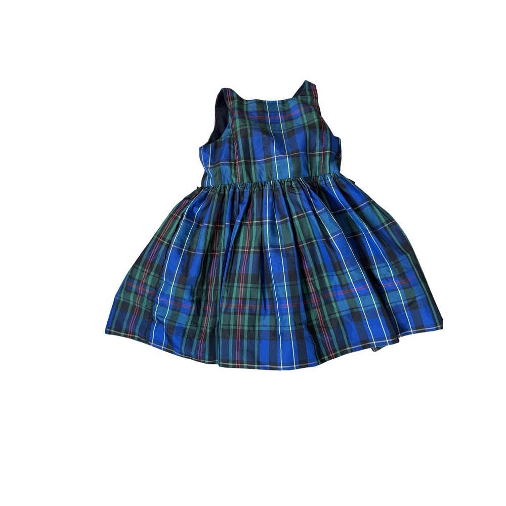 Ralph Lauren Dress Girls 3T Blue Green Tartan Plaid Sleeveless Button Back Party
